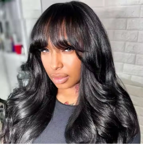 Glueless 13x5 Body Wave Lace Front Wig With Bangs Hd Pre Cut Lace Human Hair Wig