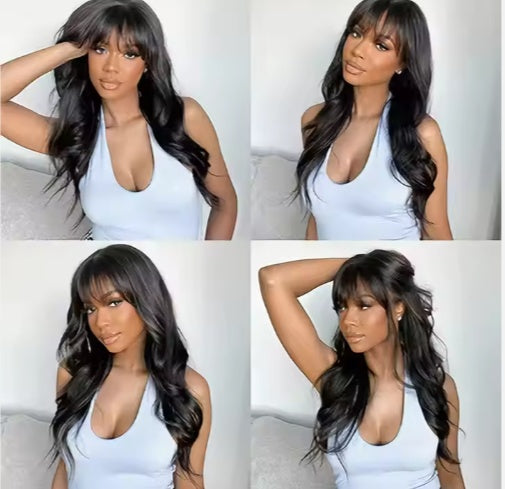 Glueless 13x5 Body Wave Lace Front Wig With Bangs Hd Pre Cut Lace Human Hair Wig